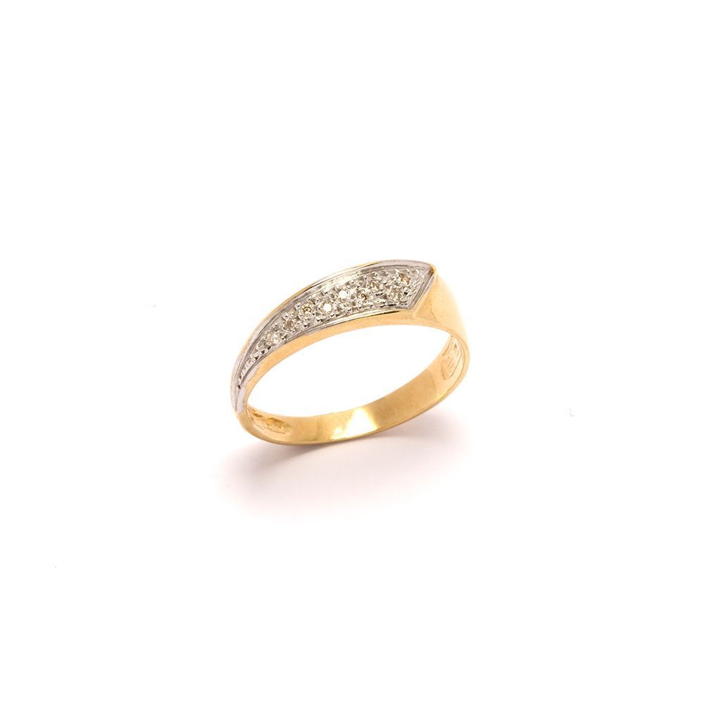Anel Banana Retangular Degrad� com Brilhantes em Ouro 18 Kilates - 21358